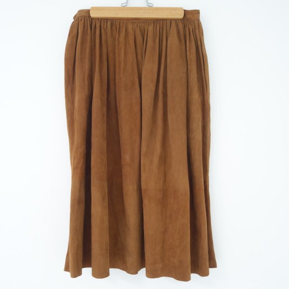 Vintage Ralph Lauren Mainline Brown 100% Suede Maxi Skirt Made in US, Size 10 - Picture 2 of 12